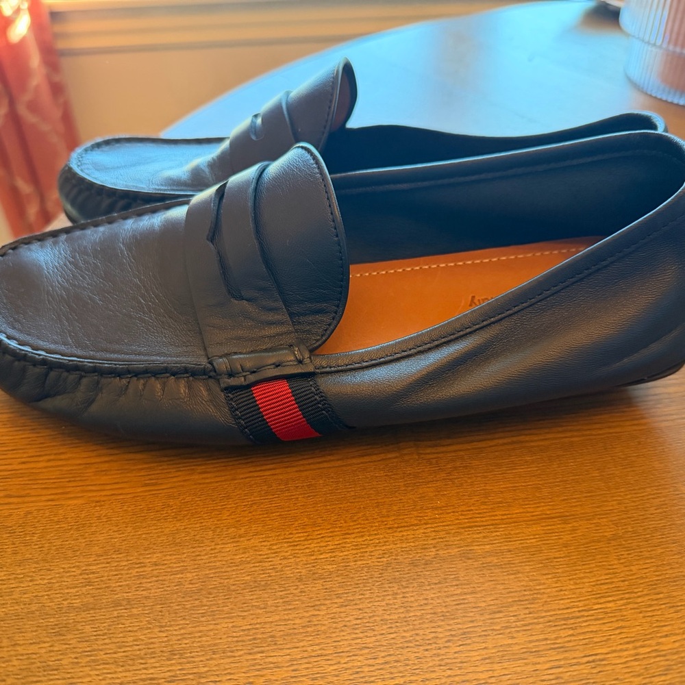 Men's Navy Gucci Web Accent Driver Loafers - Picture 9 of 10